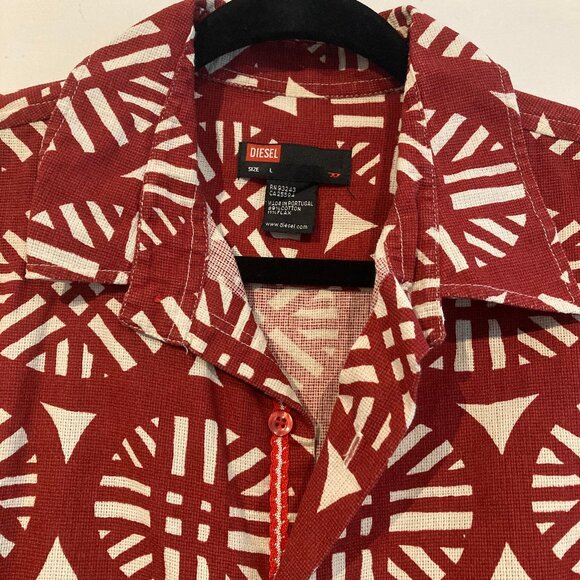 DIESEL abstract print linen blend knit hawaiian shirt size L - Picture 3 of 7